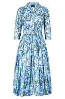 Audrey Dress #4 Shirt Collar 3/4 Sleeve Long Length Musola (Crocus Hyacinth Pastel)