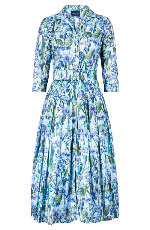Audrey Dress #4 Shirt Collar 3/4 Sleeve Long Length Musola (Crocus Hyacinth Pastel)