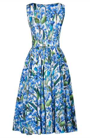 Aster Dress Boat Neck Sleeveless Midi Length Cotton Musola (Crocus Hyacinth White)
