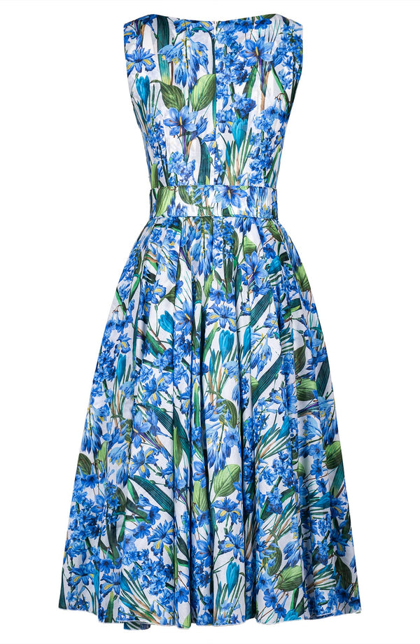 Aster Dress Boat Neck Sleeveless Midi Length Cotton Musola (Crocus Hyacinth White)