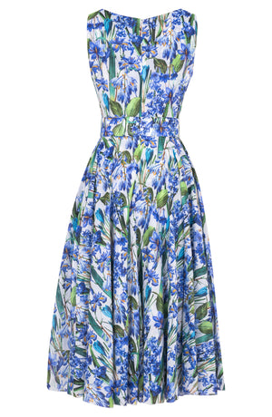 Aster Dress Boat Neck Sleeveless Midi Length Cotton Musola (Crocus Hyacinth White)