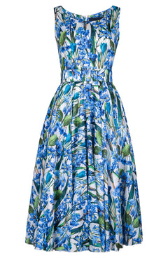 Aster Dress Boat Neck Sleeveless Midi Length Cotton Musola (Crocus Hyacinth White)