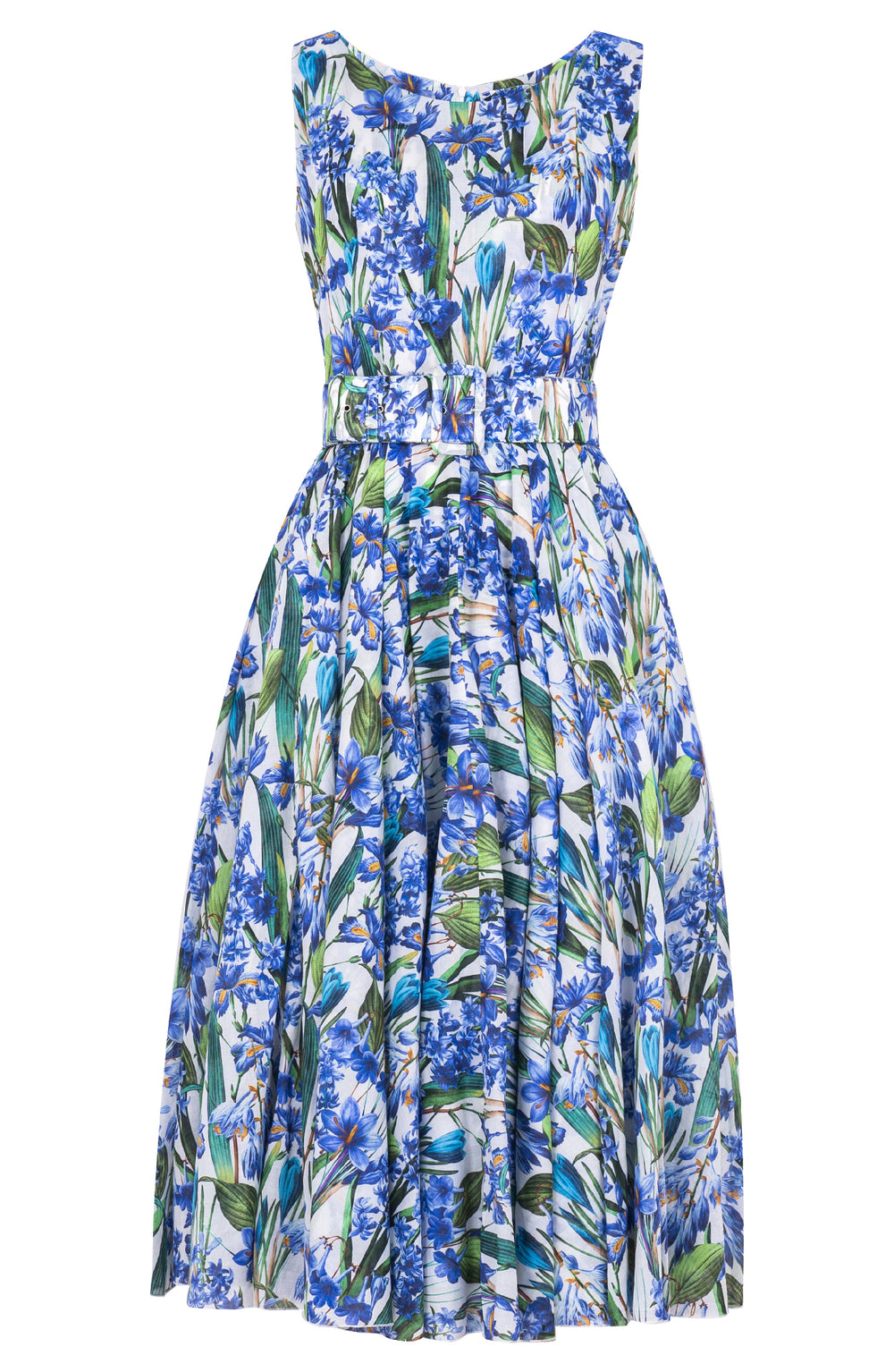 Aster Dress Boat Neck Sleeveless Midi Length Cotton Musola (Crocus Hyacinth White)