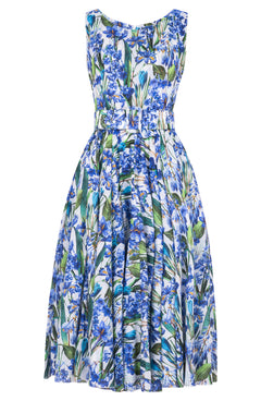 Aster Dress Boat Neck Sleeveless Midi Length Cotton Musola (Crocus Hyacinth White)