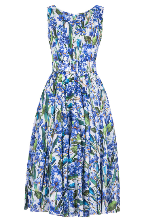 Aster Dress Boat Neck Sleeveless Midi Length Cotton Musola (Crocus Hyacinth White)