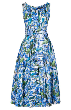 Aster Dress Boat Neck Sleeveless Midi Length Cotton Musola (Crocus Hyacinth White)