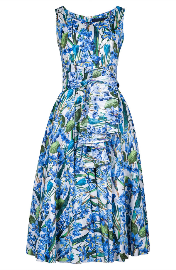 Aster Dress Boat Neck Sleeveless Midi Length Cotton Musola (Crocus Hyacinth White)