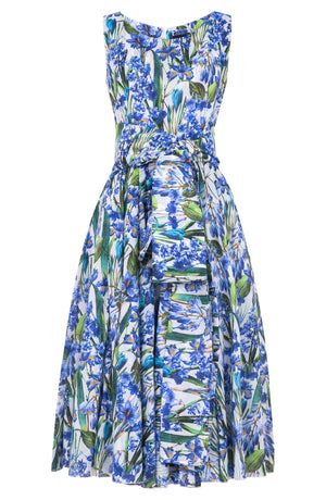 Aster Dress Boat Neck Sleeveless Midi Length Cotton Musola (Crocus Hyacinth White)