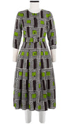 Audrey Dress #3 Crew Neck Shirt 3/4 Sleeve Midi Length Silk GGT (Cubism Check)