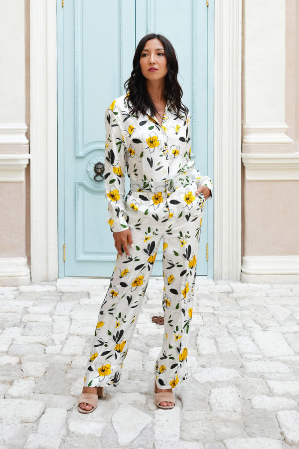 Pajama Shirt & Pajama Pants Silk Twill (Daisy)