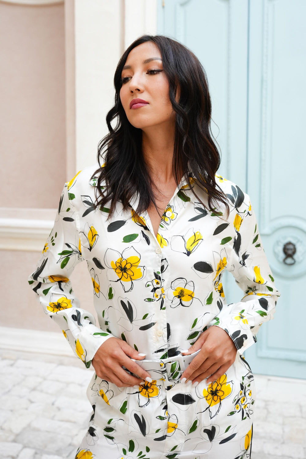 Pajama Shirt & Pajama Pants Silk Twill (Daisy)
