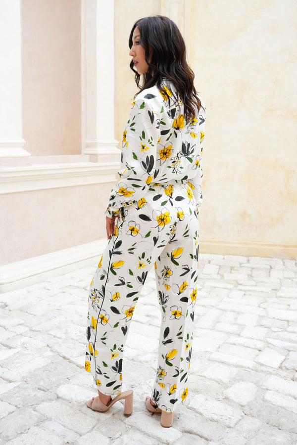 Pajama Shirt & Pajama Pants Silk Twill (Daisy)