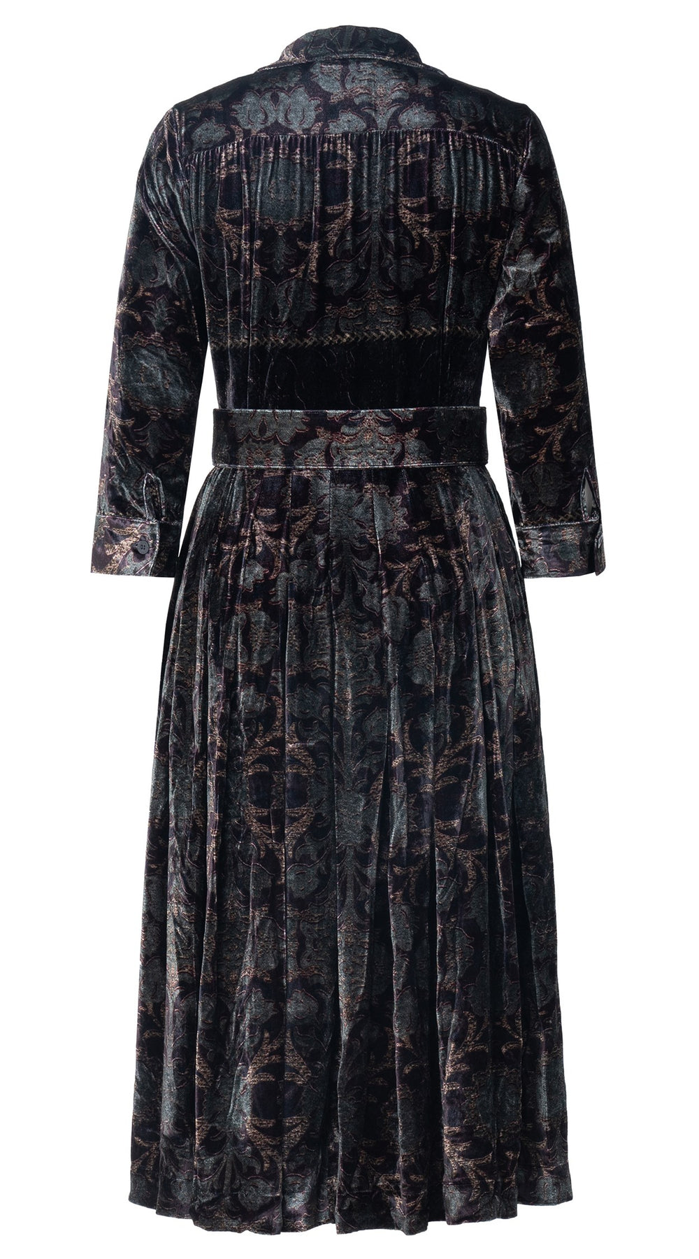 Audrey Dress #3 Shirt Collar 3/4 Sleeve Midi Length Silk Velvet (Damasco Velvet)