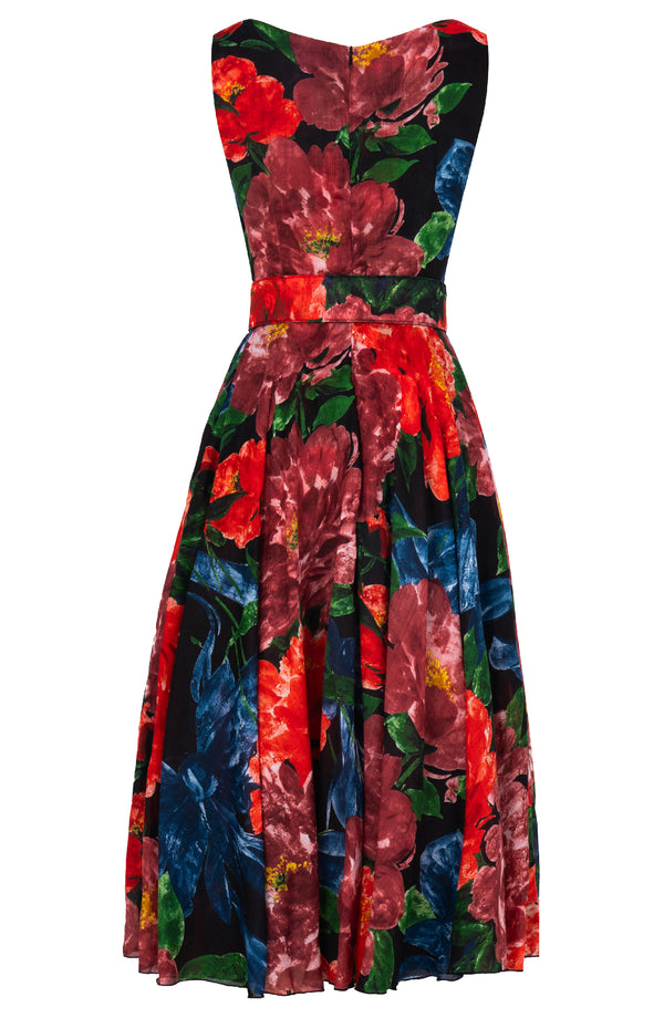 Aster Dress Boat Neck Sleeveless Midi Length Ramie (Darby Rose Ground)
