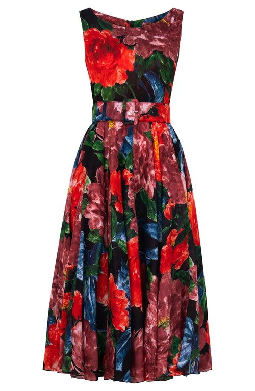 Aster Dress Boat Neck Sleeveless Midi Length Ramie (Darby Rose Ground)