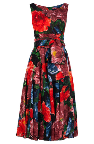 Aster Dress Boat Neck Sleeveless Midi Length Ramie (Darby Rose Ground)