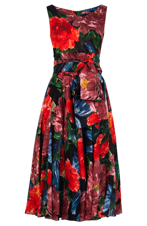 Aster Dress Boat Neck Sleeveless Midi Length Ramie (Darby Rose Ground)