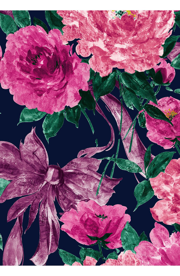 Eva Dress Crew Neck 3/4 Sleeve Maxi Length Cotton Musola (Darby Rose Ground)