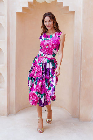 Rose Dress Crew Neck Sleeveless Long Length Cotton Stretch (Darby Rose Pastel)