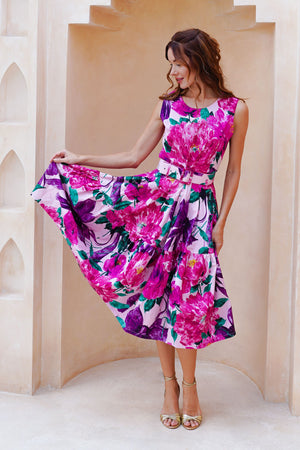 Rose Dress Crew Neck Sleeveless Long Length Cotton Stretch (Darby Rose Pastel)