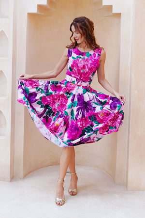 Rose Dress Crew Neck Sleeveless Long Length Cotton Stretch (Darby Rose Pastel)