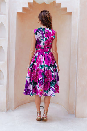 Rose Dress Crew Neck Sleeveless Long Length Cotton Stretch (Darby Rose Pastel)