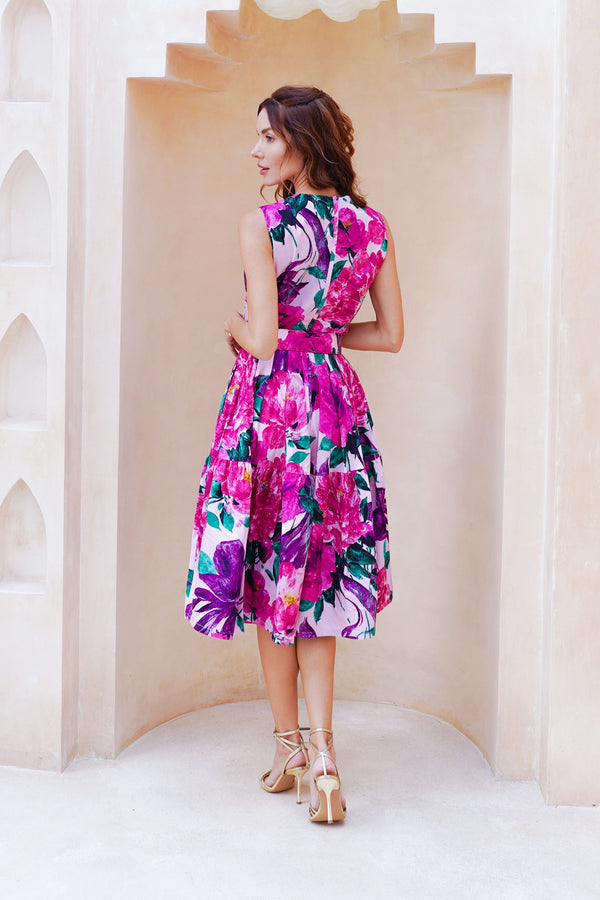 Rose Dress Crew Neck Sleeveless Long Length Cotton Stretch (Darby Rose Pastel)