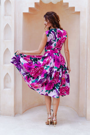 Rose Dress Crew Neck Sleeveless Long Length Cotton Stretch (Darby Rose Pastel)