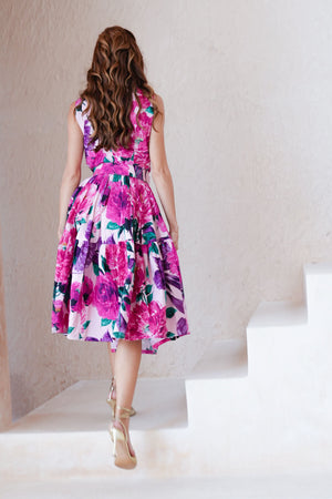 Rose Dress Crew Neck Sleeveless Long Length Cotton Stretch (Darby Rose Pastel)