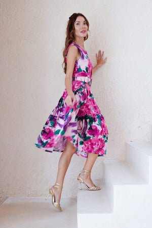 Rose Dress Crew Neck Sleeveless Long Length Cotton Stretch (Darby Rose Pastel)