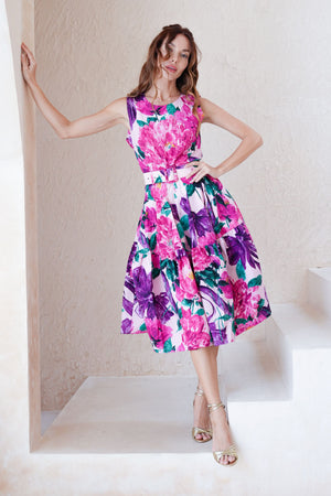 Rose Dress Crew Neck Sleeveless Long Length Cotton Stretch (Darby Rose Pastel)