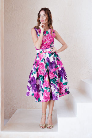 Rose Dress Crew Neck Sleeveless Long Length Cotton Stretch (Darby Rose Pastel)