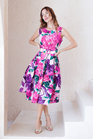 Rose Dress Crew Neck Sleeveless Long Length Cotton Stretch (Darby Rose Pastel)