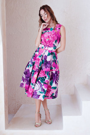 Rose Dress Crew Neck Sleeveless Long Length Cotton Stretch (Darby Rose Pastel)