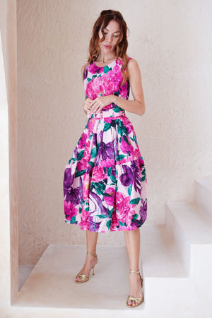 Rose Dress Crew Neck Sleeveless Long Length Cotton Stretch (Darby Rose Pastel)