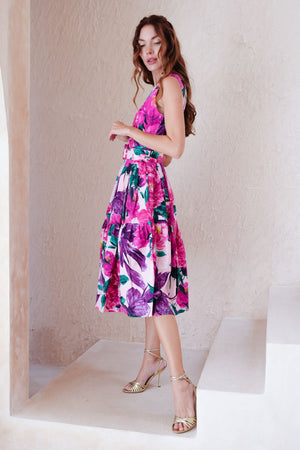 Rose Dress Crew Neck Sleeveless Long Length Cotton Stretch (Darby Rose Pastel)