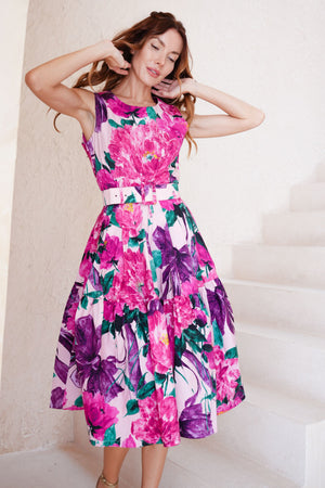 Rose Dress Crew Neck Sleeveless Long Length Cotton Stretch (Darby Rose Pastel)