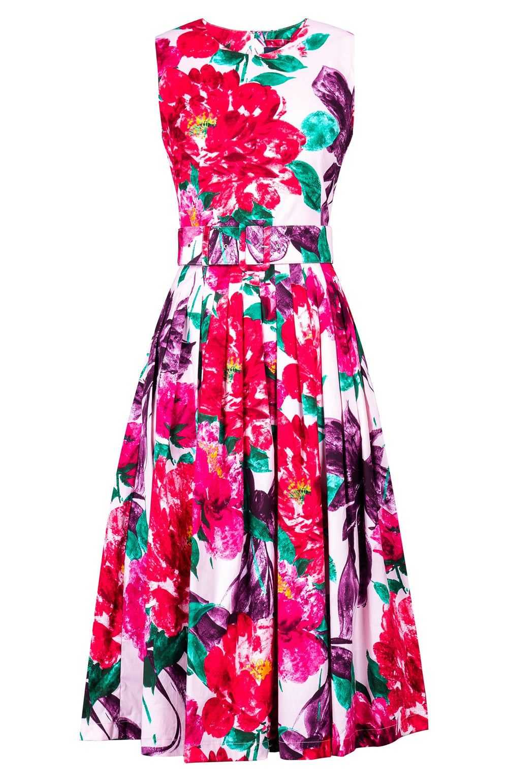 Florance Dress Crew Neck Sleeveless Midi Length Cotton Stretch (Darby Rose Pastel)