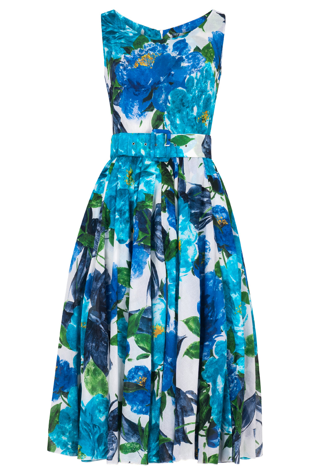 Aster Dress Boat Neck Sleeveless Midi Length Cotton Musola (Darby Rose White)