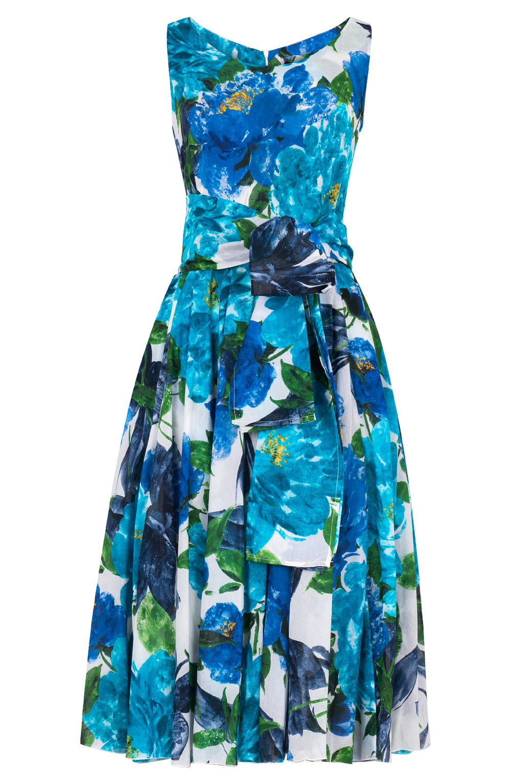 Aster Dress Boat Neck Sleeveless Midi Length Cotton Musola (Darby Rose White)