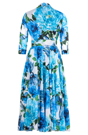 Aster Dress Shirt Collar 3/4 Sleeve Midi Plus Length Cotton Musola (Darby Rose White)