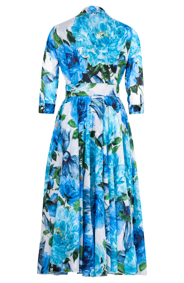 Aster Dress Shirt Collar 3/4 Sleeve Midi Plus Length Cotton Musola (Darby Rose White)