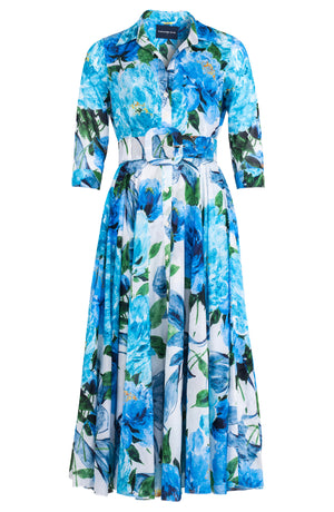 Aster Dress Shirt Collar 3/4 Sleeve Midi Plus Length Cotton Musola (Darby Rose White)