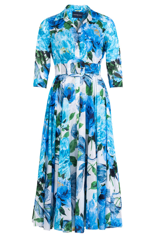 Aster Dress Shirt Collar 3/4 Sleeve Midi Plus Length Cotton Musola (Darby Rose White)