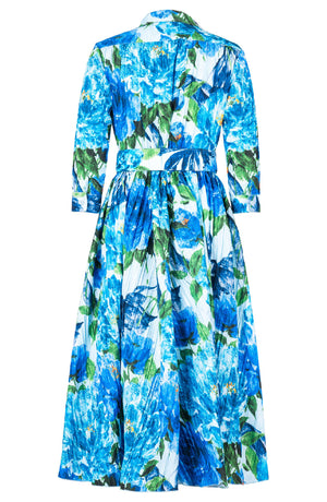 Terry Dress Shirt Collar 3/4 Sleeve Midi Plus Length Poliamide Taffta (Darby Rose Pastel)