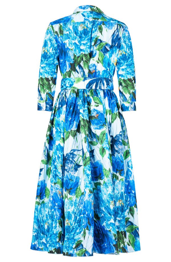 Terry Dress Shirt Collar 3/4 Sleeve Midi Plus Length Poliamide Taffta (Darby Rose Pastel)