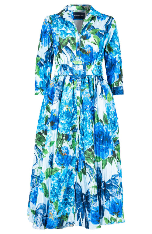 Terry Dress Shirt Collar 3/4 Sleeve Midi Plus Length Poliamide Taffta (Darby Rose Pastel)