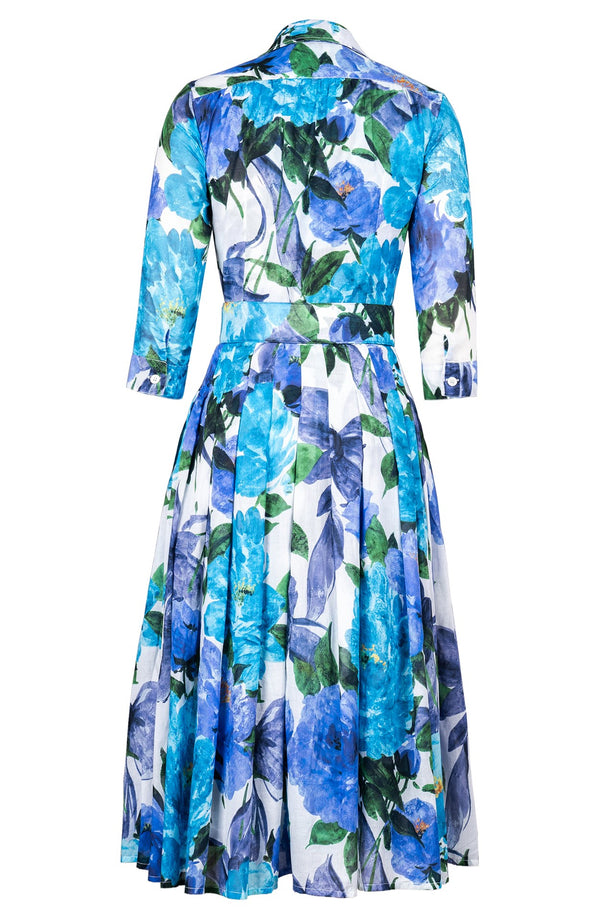 Audrey Dress #4 Shirt Collar 3/4 Sleeve Midi Length Musola (Darby Rose White)
