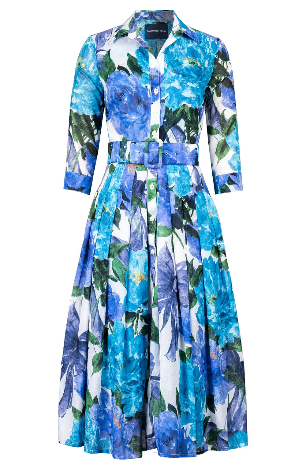 Audrey Dress #4 Shirt Collar 3/4 Sleeve Midi Length Musola (Darby Rose White)