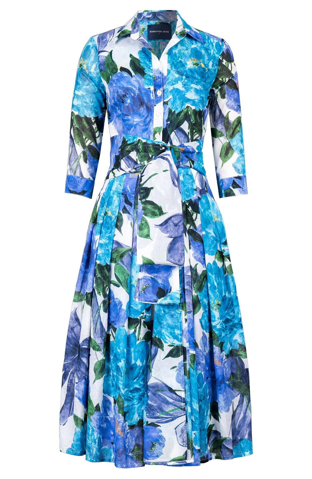 Audrey Dress #4 Shirt Collar 3/4 Sleeve Midi Length Musola (Darby Rose White)